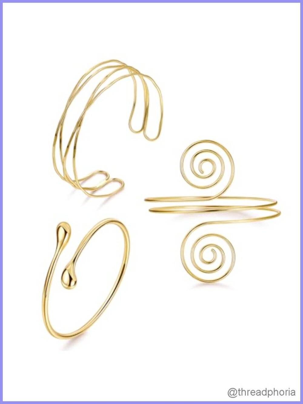 3Pc Adjustable Gold Plated Brass Upper Arm Cuff Bracelet Set Women's Armlet